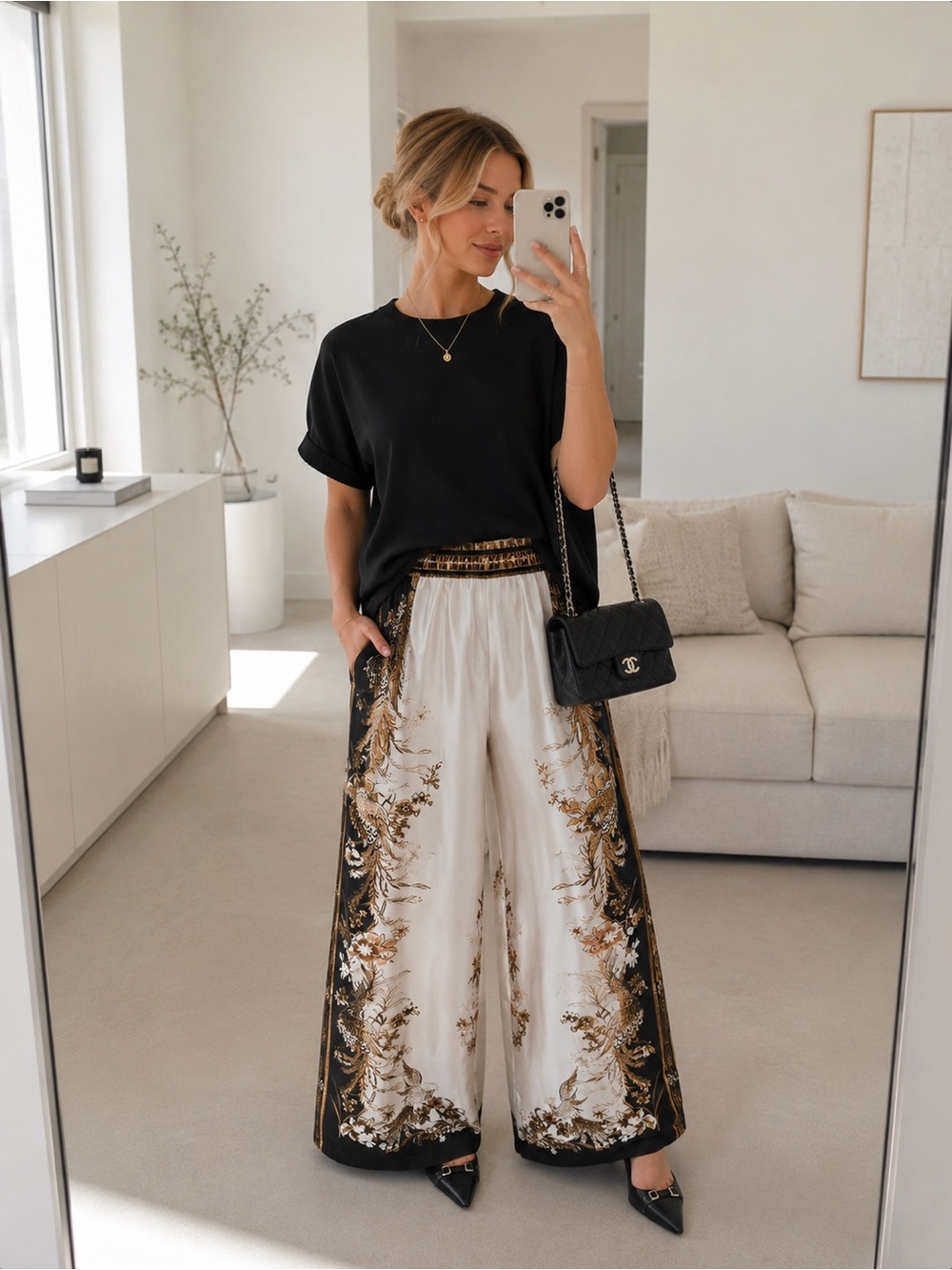 Silk Viscose Printed Wide Leg Palazzo Pants